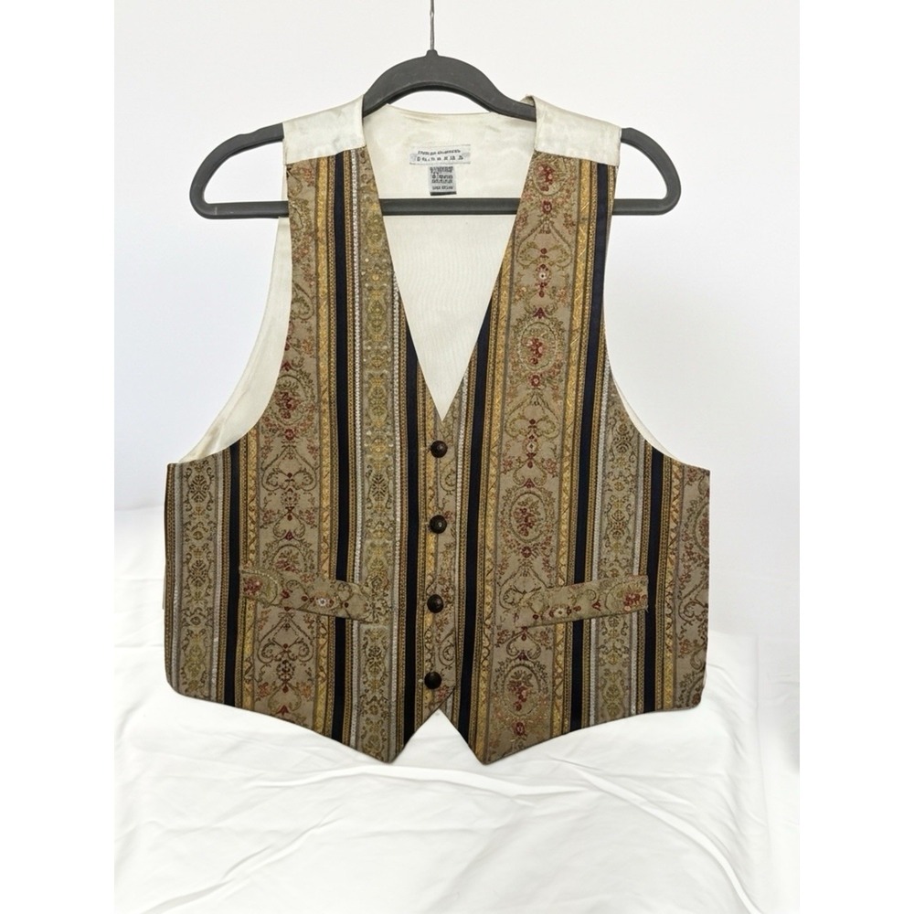 Vintage 90's Compagnie Internationale Express Vest Sz L Tapestry, Floral, Stripe